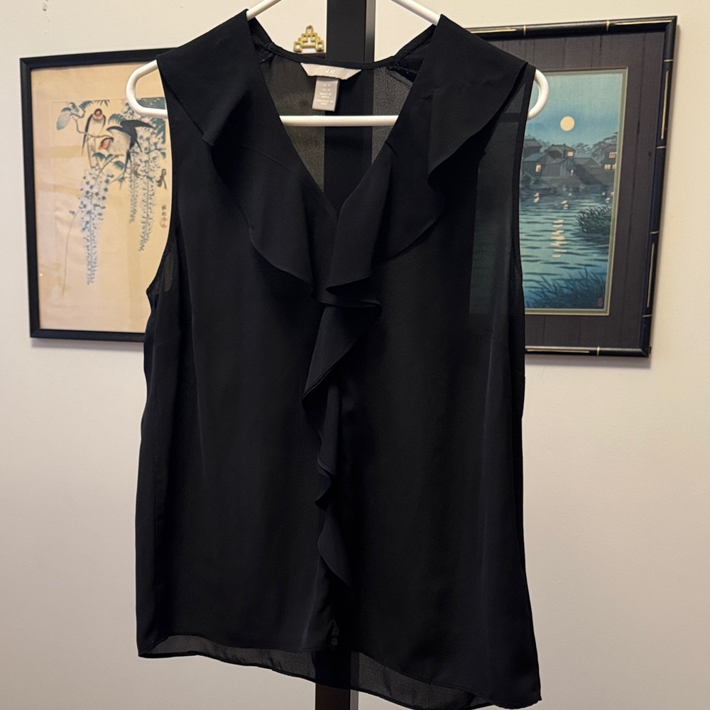 H&M Black Ruffle V-Neck Blouse
